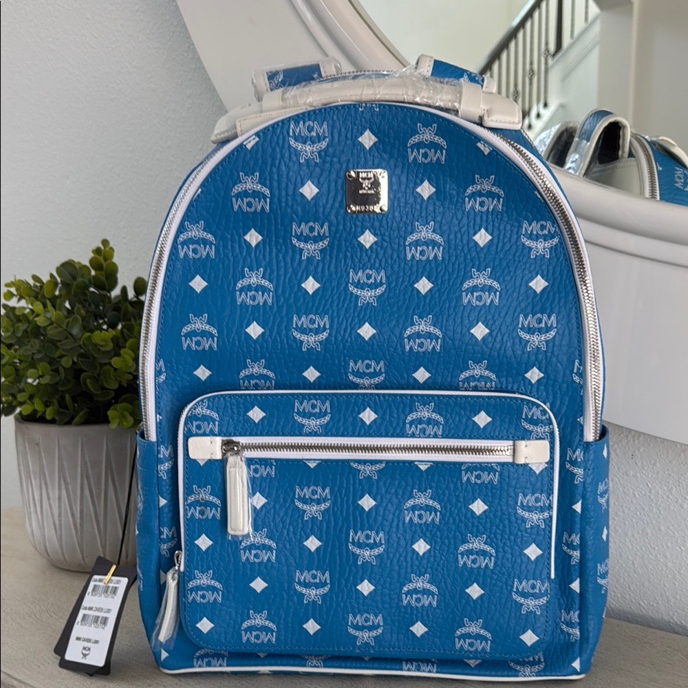 MCM Blue Logo Backpack NWT